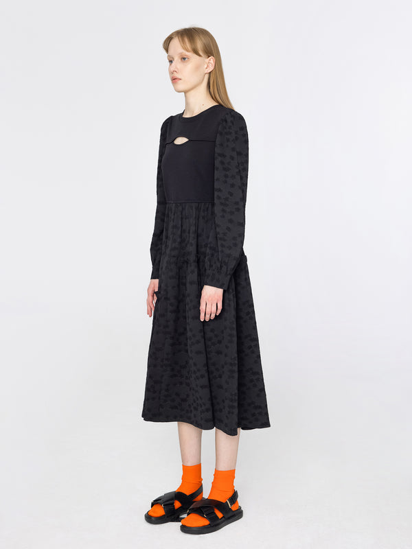 Cubic Oval Chest Cut Out Midi Dress Success Black