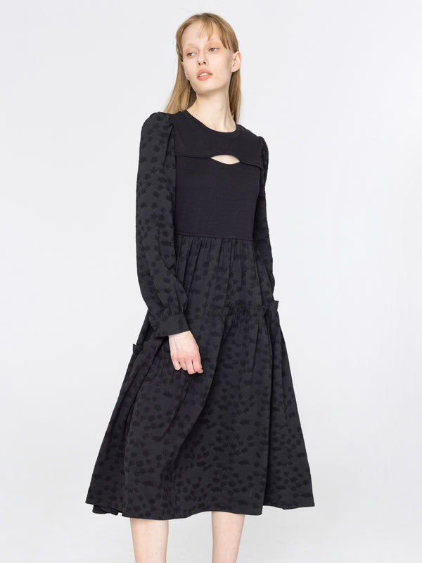 cubic Oval Chest Cut Out Midi Dress Success Black