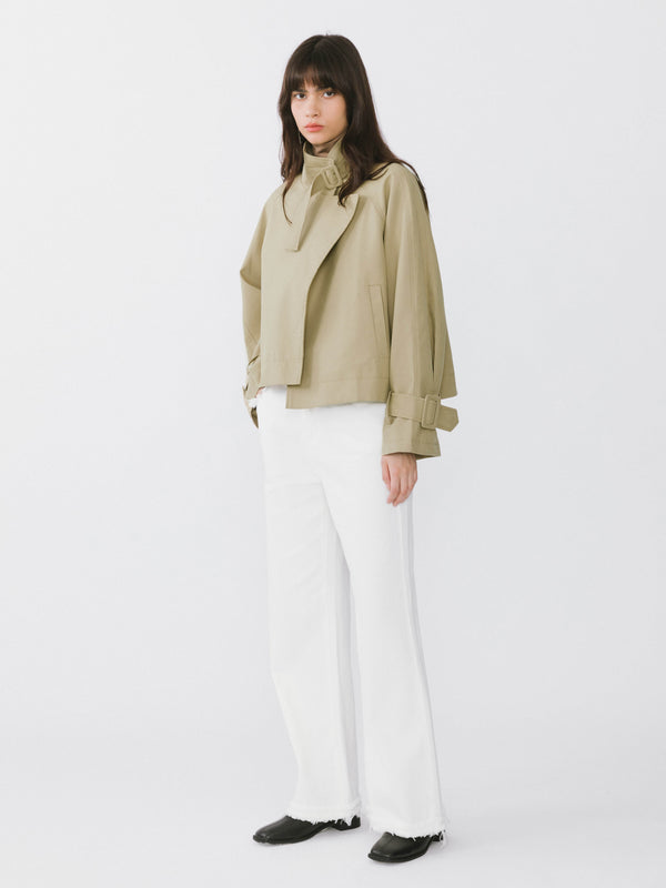 Cubic Overlay Cropped Trench Coat Khaki