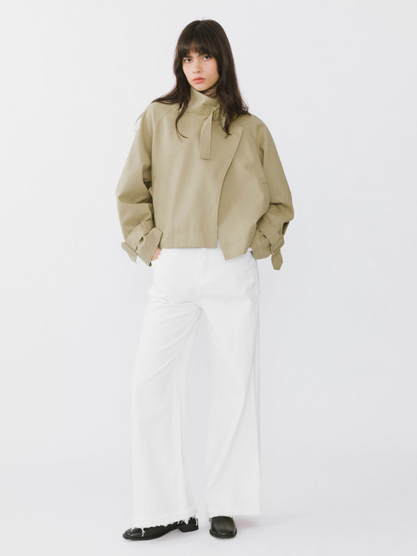 Cubic Overlay Cropped Trench Coat Khaki