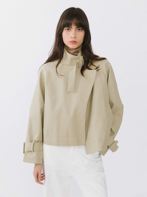 cubic Overlay Cropped Trench Coat Khaki