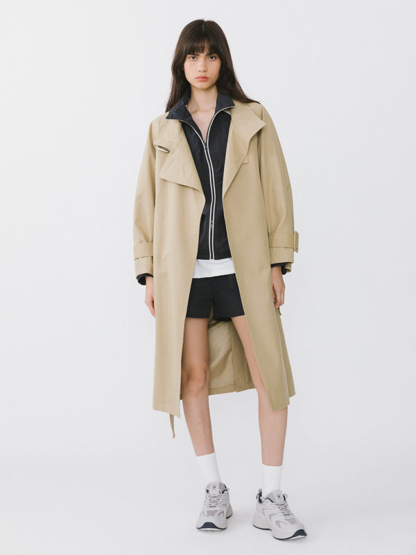 Cubic Overlay Mid-Length Trench Coat Khaki