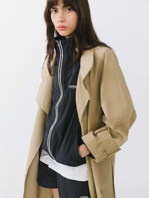 Cubic Overlay Mid-Length Trench Coat Khaki