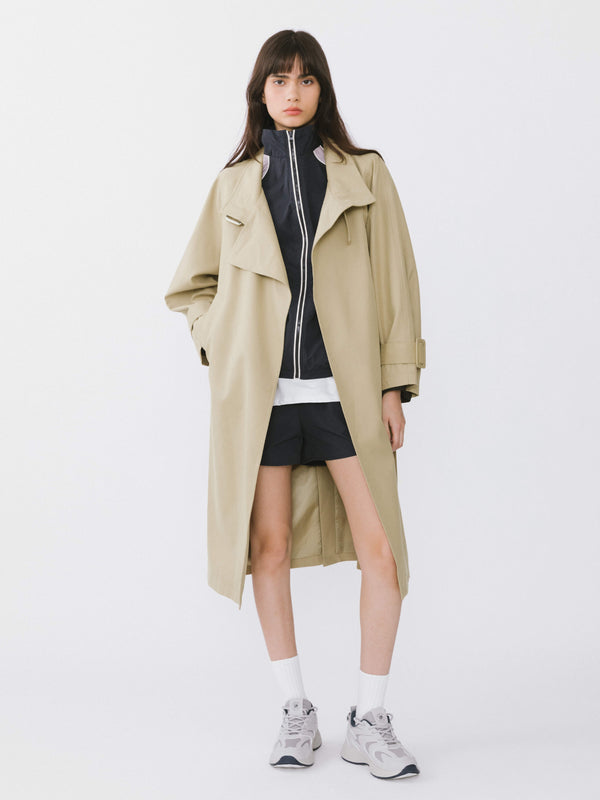 Cubic Overlay Mid-Length Trench Coat Khaki