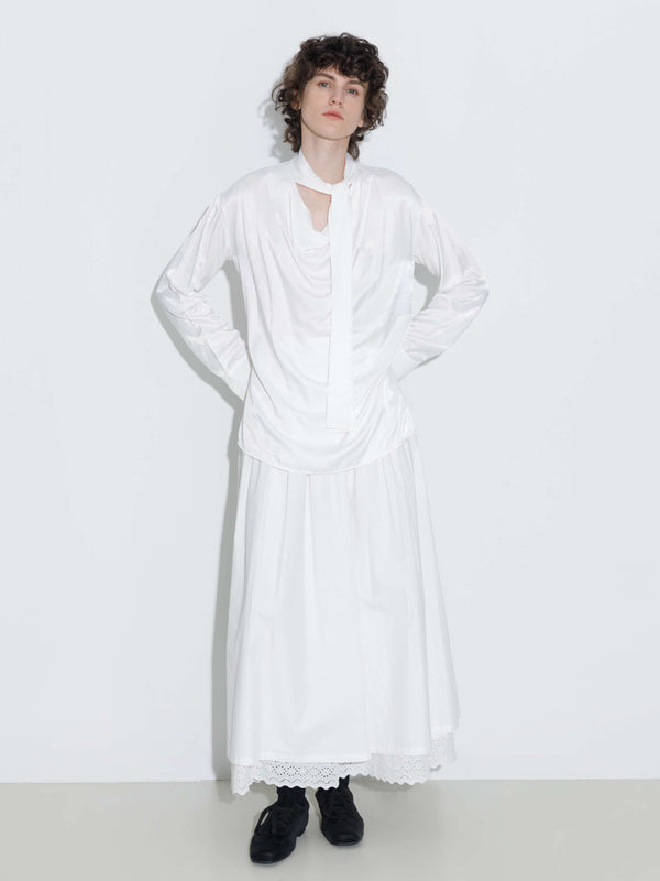 Cubic Oversize Satin Blouse With Tie White