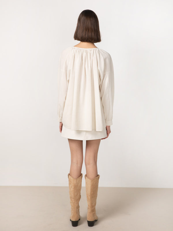 Cubic Oversized A-line Pleated Blouse Beige