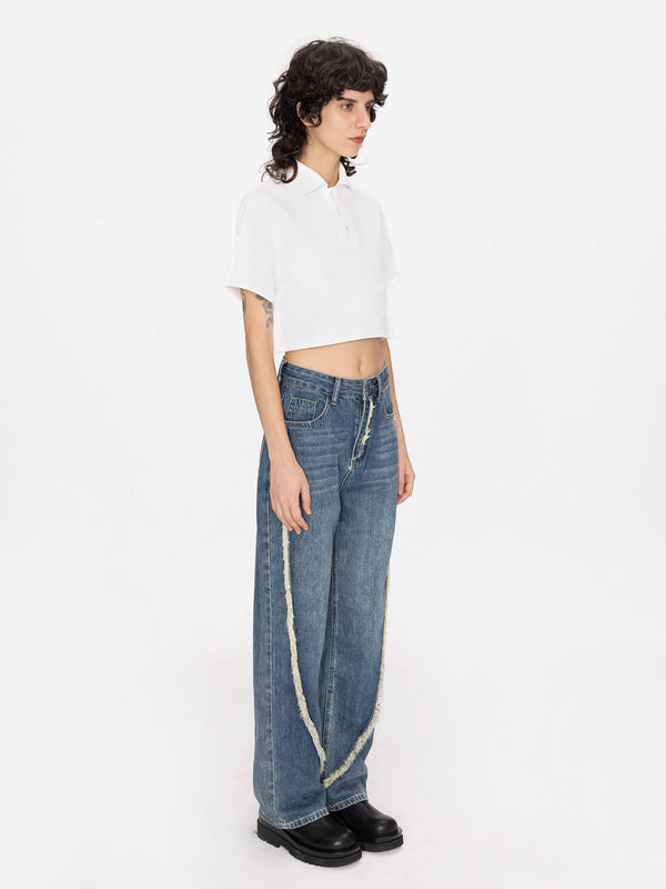 Cubic Oversized Cropped Polo T-Shirt Pink