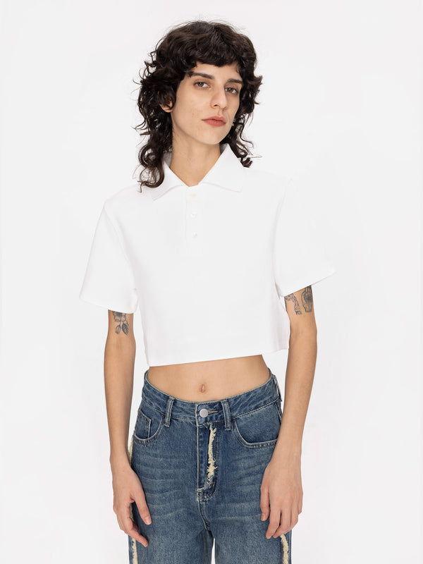 Cubic Oversized Cropped Polo T-Shirt Pink