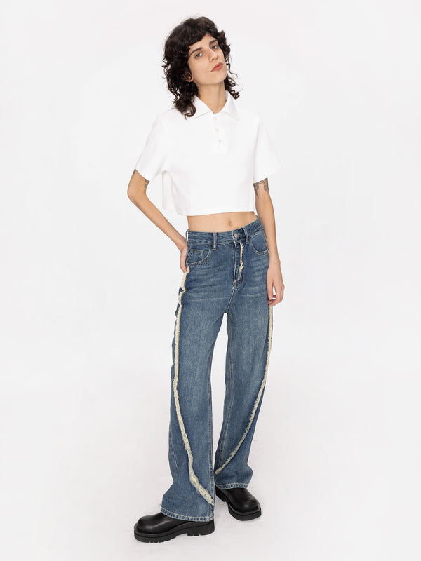 cubic Oversized Cropped Polo T-Shirt Pink