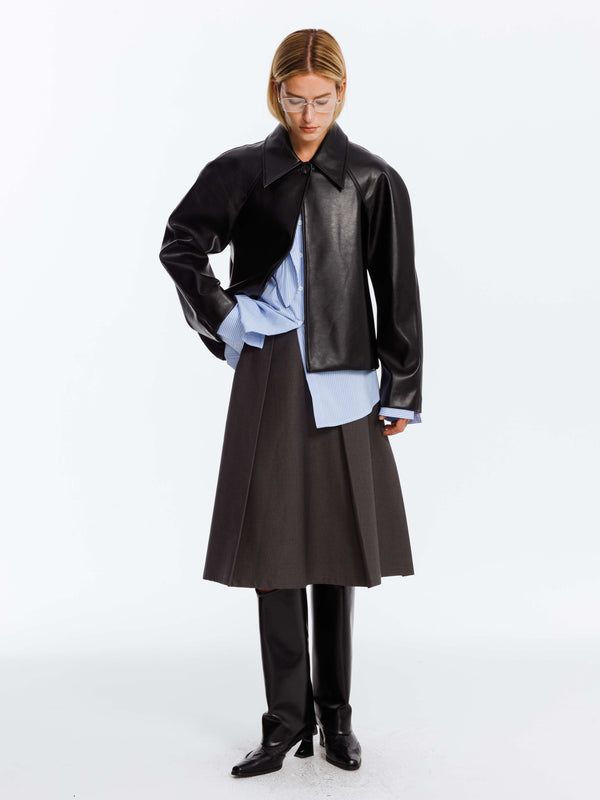 Cubic Oversized Faux Leather Jacket Wheat