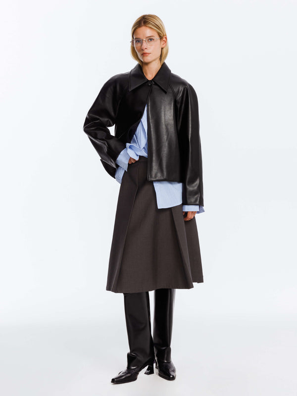 Cubic Oversized Faux Leather Jacket Wheat