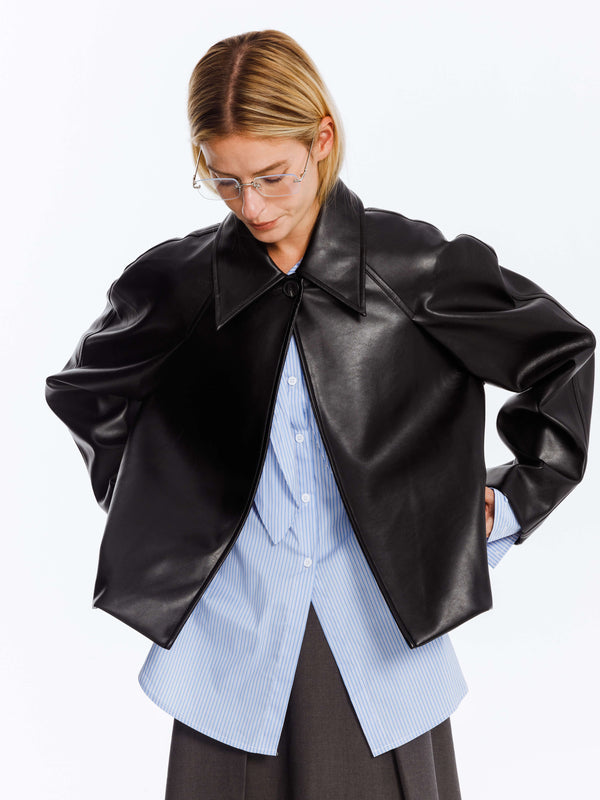 cubic Oversized Faux Leather Jacket Wheat