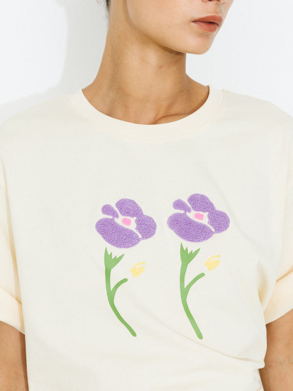 Cubic Oversized Flowers T-shirt Light Blue