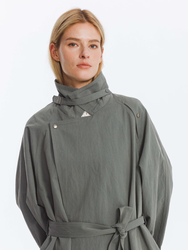 Cubic Oversized Large Lapel Long Trench Coat Tan