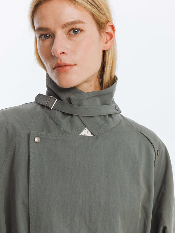 Cubic Oversized Large Lapel Long Trench Coat Tan