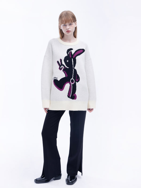 Cubic Oversized Rabbit Knit Sweater Red