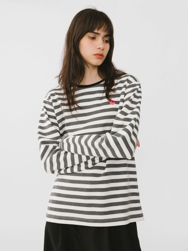 Cubic Oversized Striped Long Sleeve Top Gray