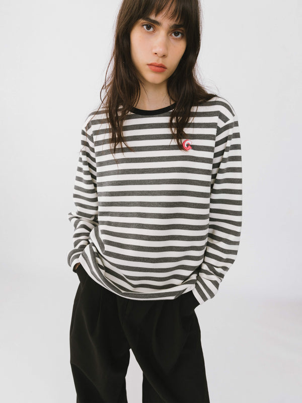 cubic Oversized Striped Long Sleeve Top Gray