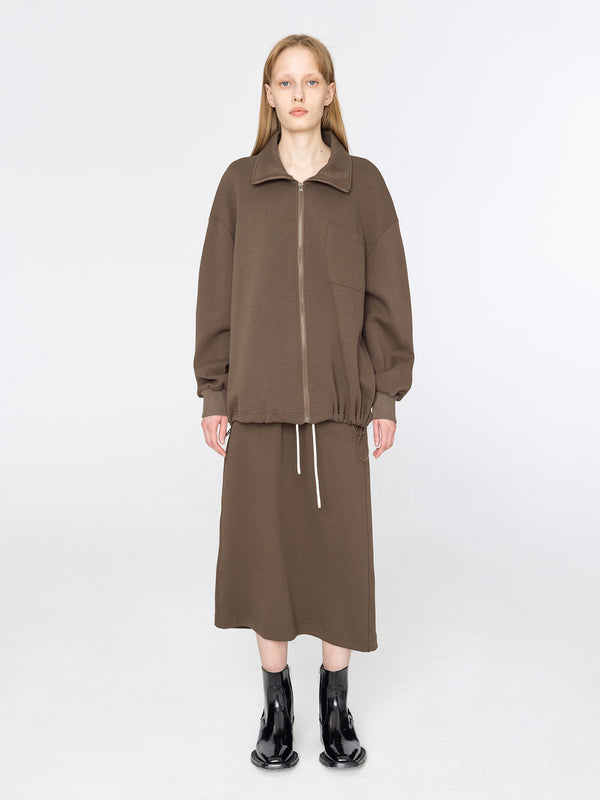 Cubic Oversized Zip Up Jacket Brown