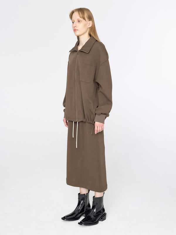 Cubic Oversized Zip Up Jacket Brown