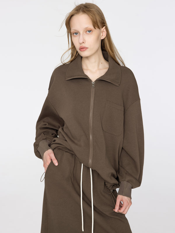 cubic Oversized Zip Up Jacket Brown