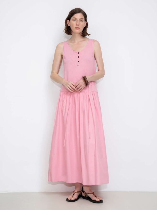 Cubic Panelled Henley Neck Vest Dress White