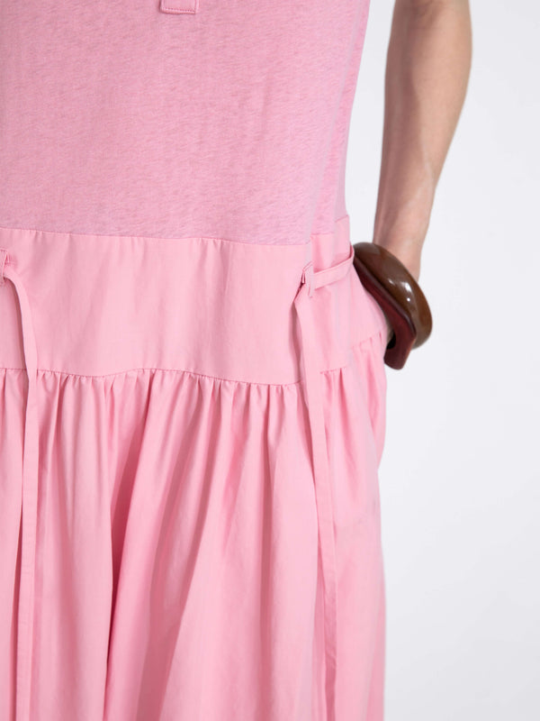 Cubic Panelled Henley Neck Vest Dress White