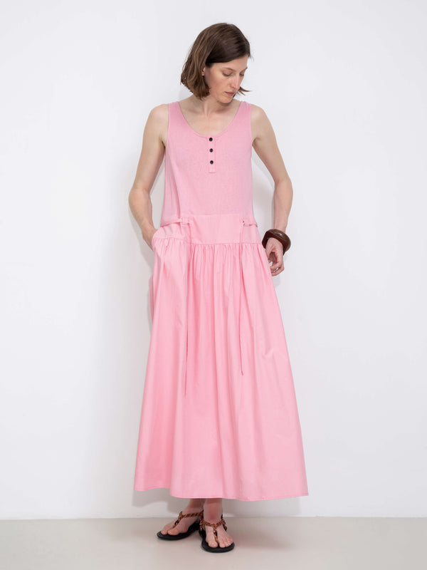 cubic Panelled Henley Neck Vest Dress White