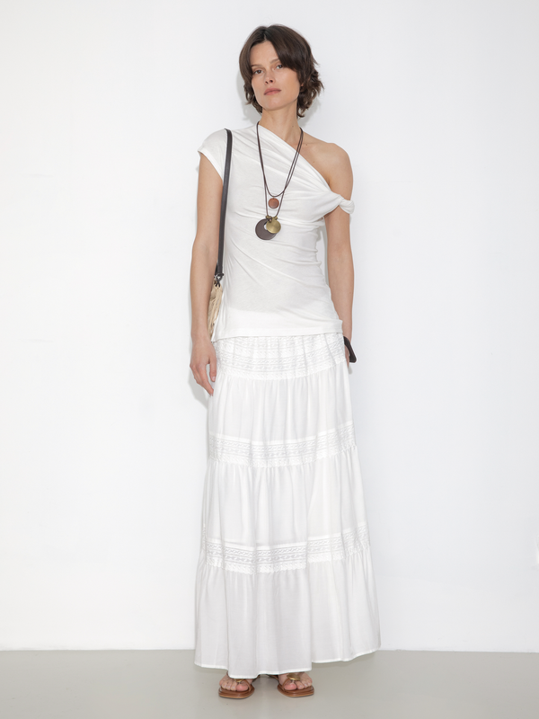 Cubic Panelled Lace Maxi Skirt White