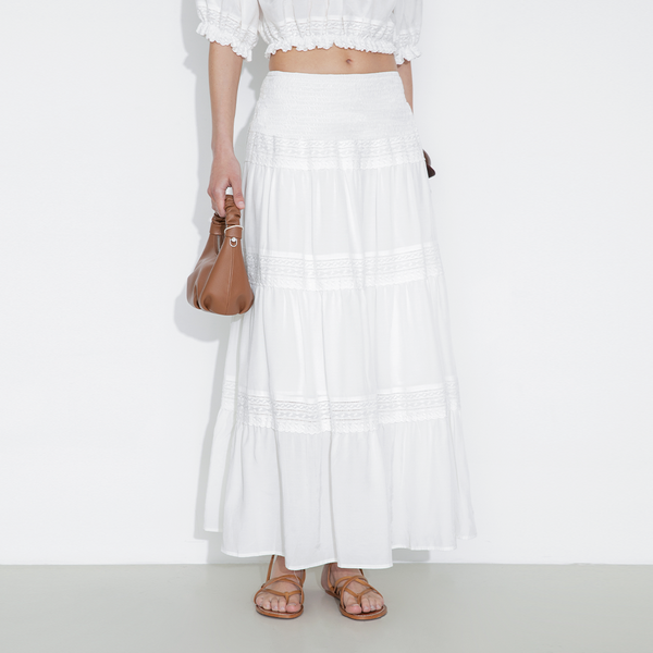 Cubic Panelled Lace Maxi Skirt White