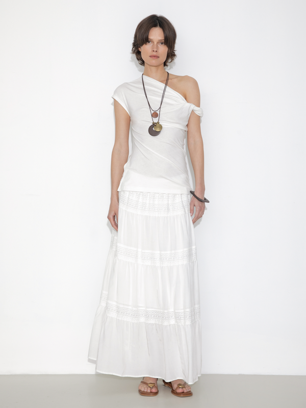 Cubic Panelled Lace Maxi Skirt White