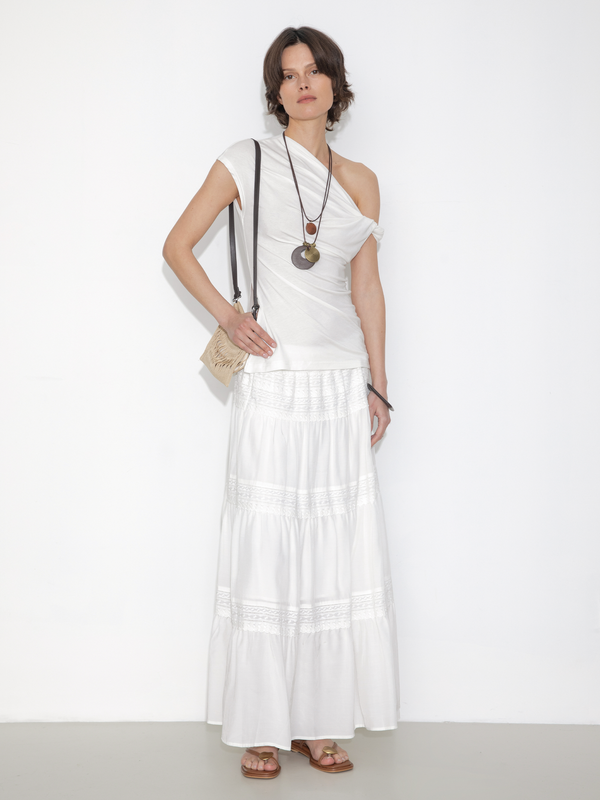 cubic Panelled Lace Maxi Skirt White
