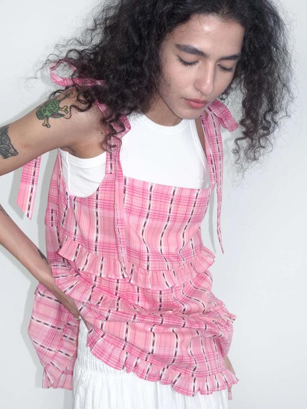 Cubic Pink Ruffled Striped Cami Top Pink