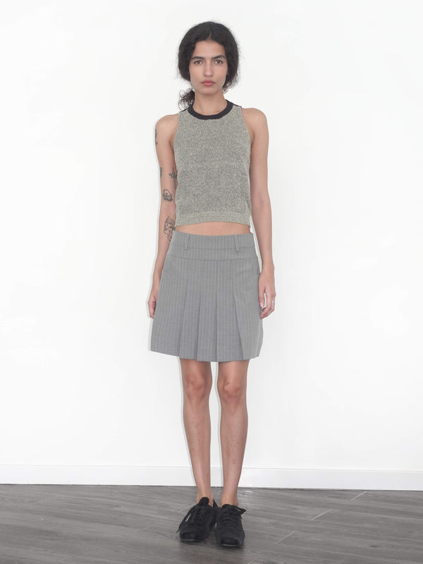 Cubic Pinstripe Pleated Mini Skirt Gray