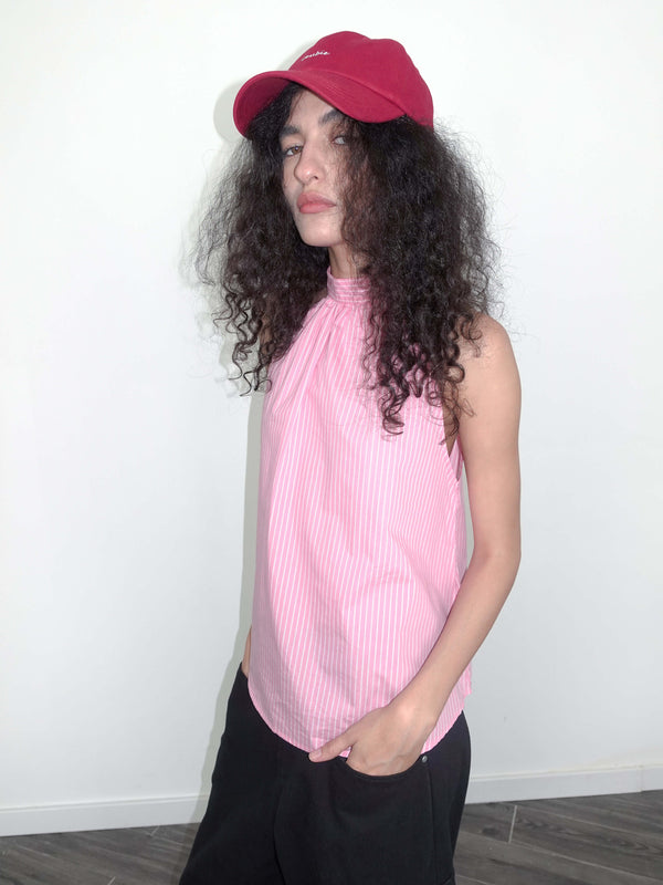 Cubic Pinstriped Babydoll Top Pink