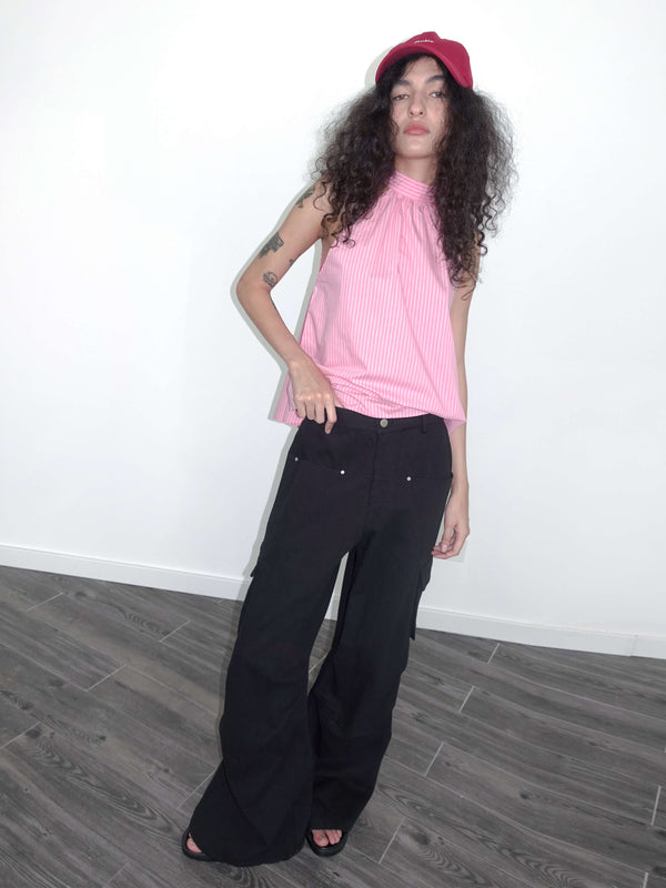 Cubic Pinstriped Babydoll Top Pink