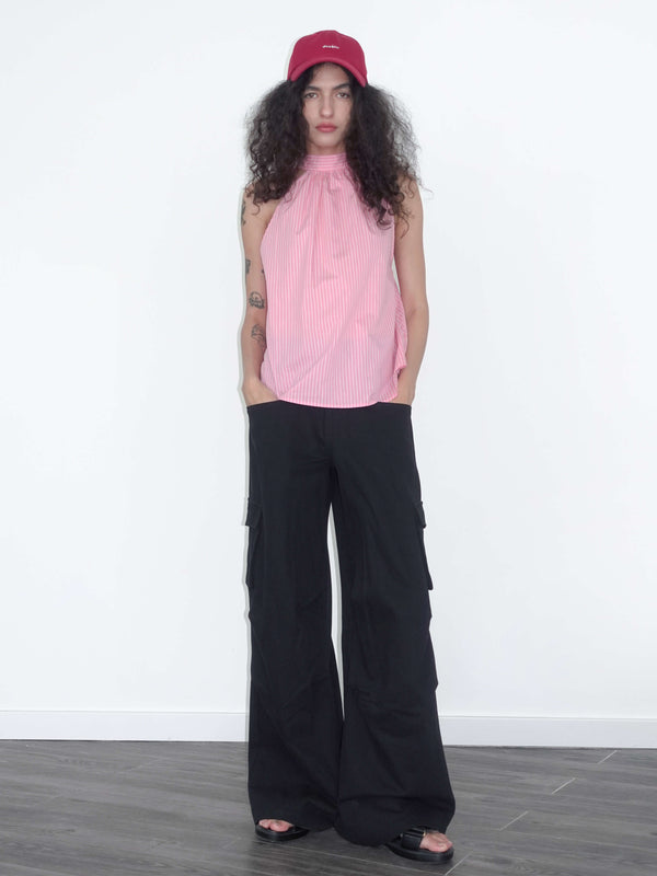 Cubic Pinstriped Babydoll Top Pink