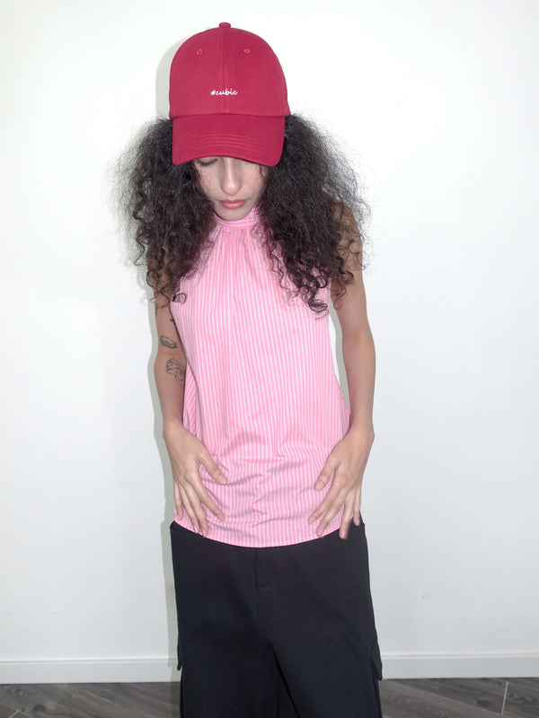 cubic Pinstriped Babydoll Top Pink