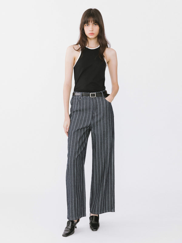 Cubic Pinstriped Wide Leg Cropped Jeans Light Blue