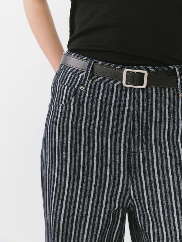 Cubic Pinstriped Wide Leg Cropped Jeans Light Blue