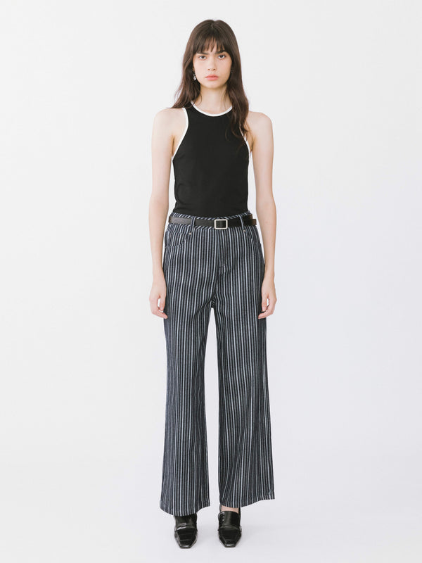 Cubic Pinstriped Wide Leg Cropped Jeans Light Blue