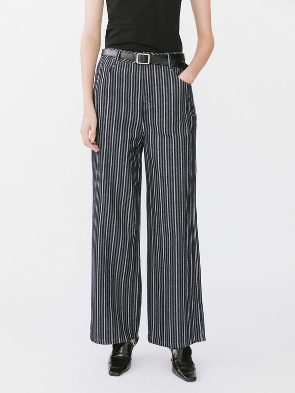 cubic Pinstriped Wide Leg Cropped Jeans Light Blue