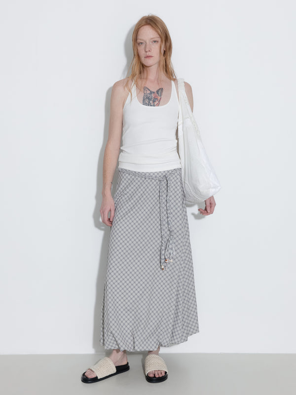 Cubic Plaid A-line Maxi Skirt With Belt Gray
