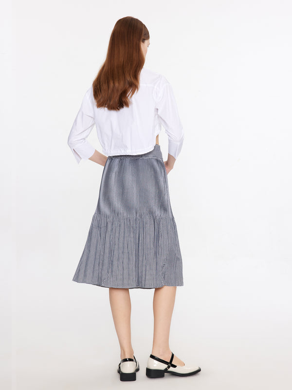 Cubic Plaid Pleated Midi Skirt Gray
