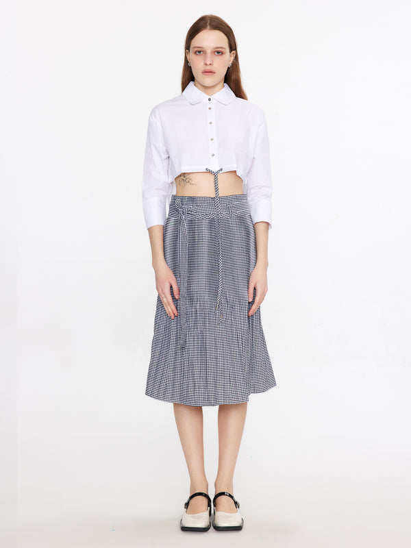 Cubic Plaid Pleated Midi Skirt Gray