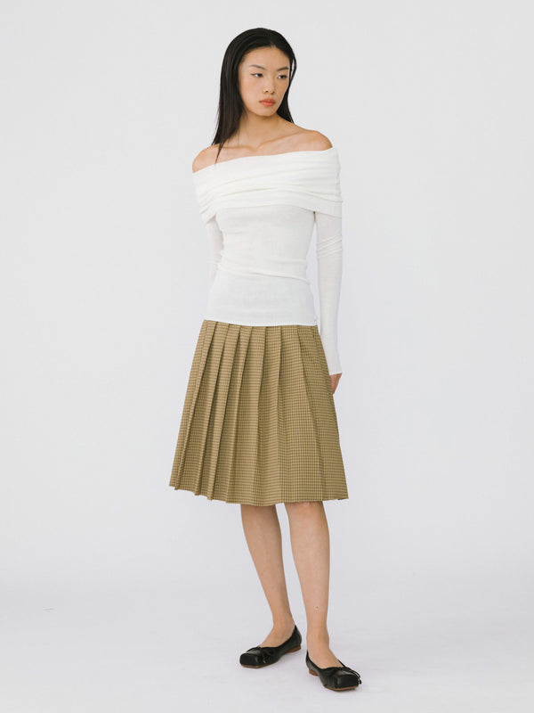 Cubic Plaid Pleated Skirt Black