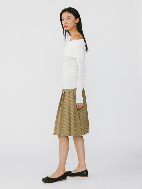 Cubic Plaid Pleated Skirt Black