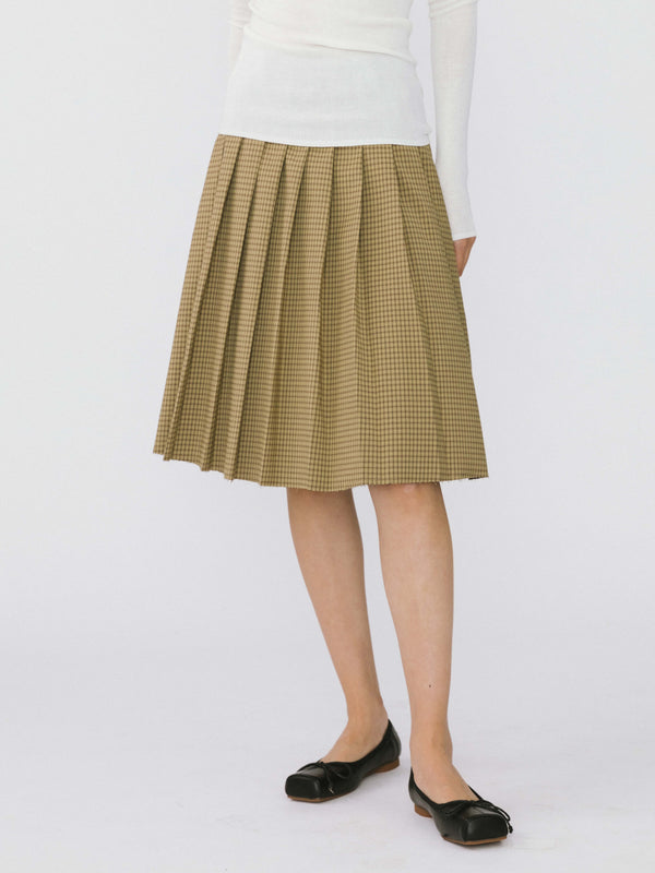 cubic Plaid Pleated Skirt Black