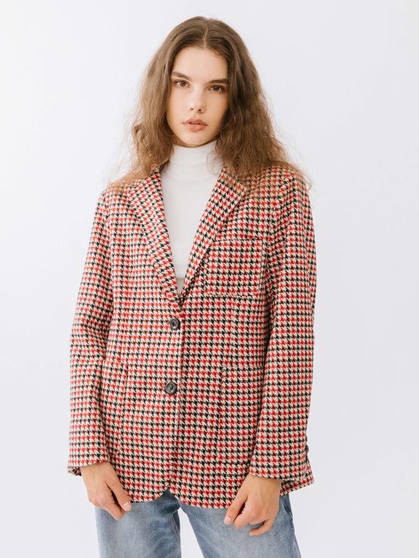 cubic Plaid Thick Classic Blazer Red