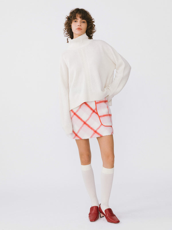 Cubic Plaid Woolen Skirt Pink